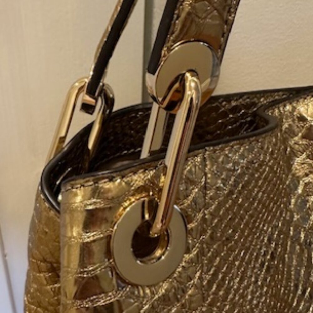 Michael Kors Raven Gold Metallic Embossed Shoulder Bag Tote - Picture 3 of 8